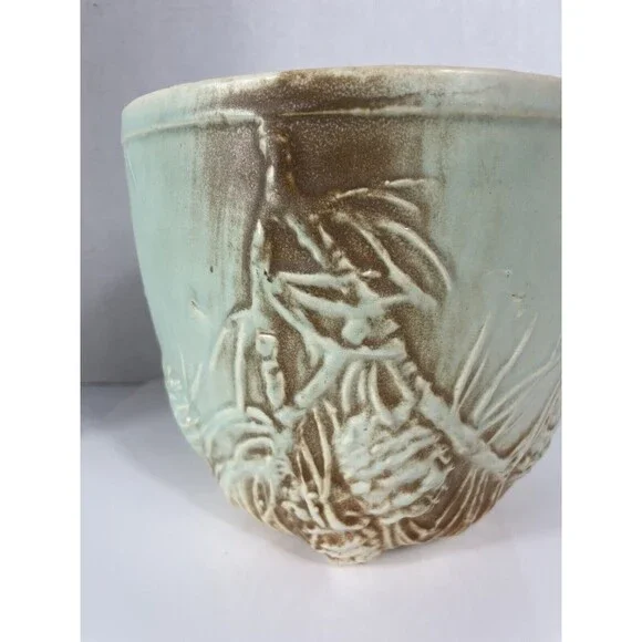 McCoy Planter Pot Pine Cone Jardiniere Blue Green Brown Vtg MCM Cottagecore - Picture 7 of 16